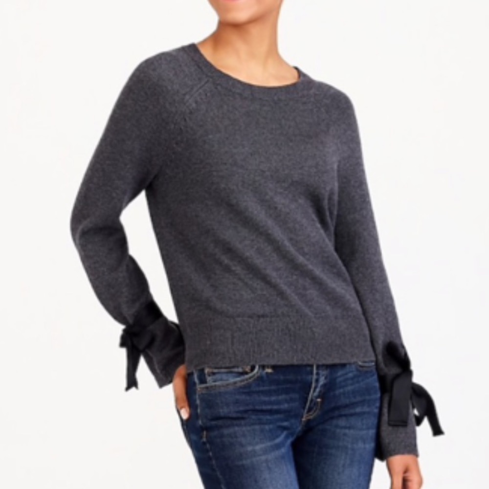J.Crew bell ribbon tie sleeve crew neck sweater - Picture 2 of 7